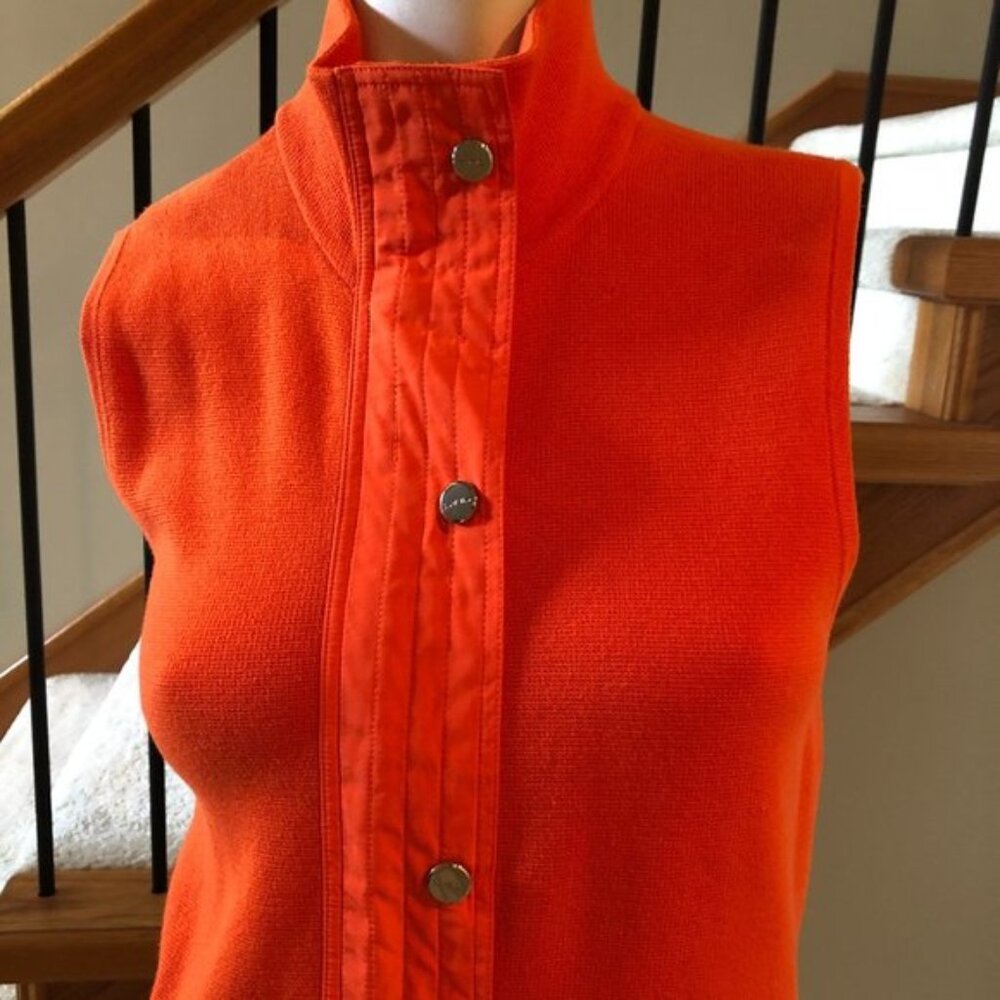 Lauren Ralph Lauren Active Hi Collar Knit Vest w Snap Closure Orange Sz M